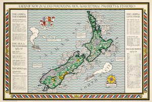 Mappa della Nuova Zelanda da Leslie MacDonald Gill