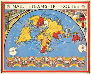 Poster pubblicitario delle rotte delle navi postali