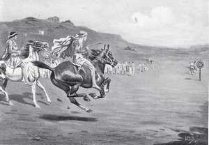 Cavalieri greci che lanciano il giavellotto, illustrazione da 