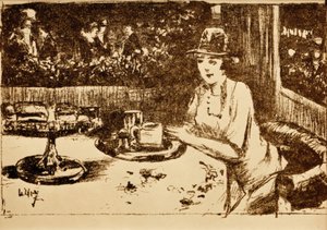 Al caffè. Signora al tavolo sulla veranda da Lesser Ury