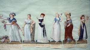 Giovani donne diverse che rappresentano la moda femminile durante la Rivoluzione da Lesueur Brothers