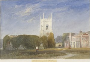 Chiesa di Okeover - "Tutti i Santi": acquerello, nd [c1830-1840] da Lewis John Wood