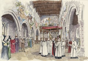Processione cerimoniale nella chiesa di San Pietro, Barton-upon-Humber, Lincolnshire (acquerello su carta) da Liam Wales