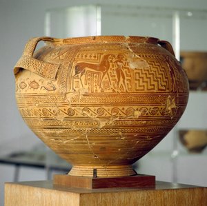 Cratere argivo con decorazioni geometriche, diametro 50 cm, civiltà greca, VIII secolo a.C. da Unbekannt Unbekannt