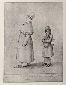 Austria, Vienna, Caricatura del baritono austriaco Johann Michael Vogl e del compositore Franz Peter Schubert, circa 1825, disegno a matita da Unbekannt Unbekannt