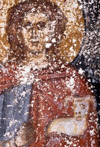 Cristo, affresco nella chiesa bizantina di Sotiras Christos, Vlithias, Creta, Grecia (foto) da Unbekannt Unbekannt