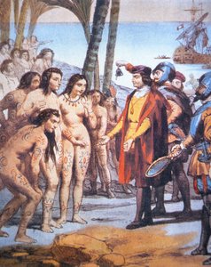 Cristoforo Colombo sbarca nel Nuovo Mondo nel 1492 e viene accolto dagli indiani Taino da Unbekannt Unbekannt