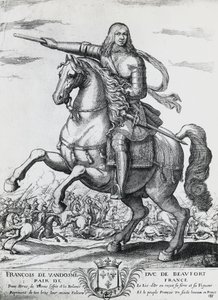 Ritratto equestre di Francesco di Borbone-Vendôme (1616-1669), secondo Duca di Beaufort e generale francese, incisione di Nicolas de La Fage (1600?-1655)