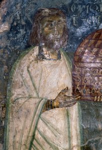 Compratore di affresco della chiesa di Agia Anna, che tiene un modello della chiesa, affresco del 1642, Anisaraki, Creta, Grecia da Unbekannt Unbekannt