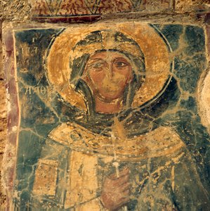 Affresco di santo, rovine di Alikianos, Creta, Grecia (foto)