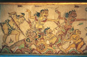 Affreschi che raffigurano scene di battaglie tra dei e demoni, padiglione Kertha Gosa, Palazzo Klungkung (Puri Agung Semarapura), Semarapura, Bali, Indonesia da Unbekannt Unbekannt