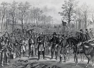 Il generale Robert Lee si arrende al generale Ulysses Grant ad Appomattox, 9 aprile da Unbekannt Unbekannt