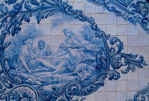 Piastrelle smaltate dal Palazzo dei Conti di Estoi. Estoi, Portogallo