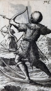 Cacciatore con arco e frecce su sci corti, illustrazione da De Calceo Antiquo, di B Balduinus da Unbekannt Unbekannt