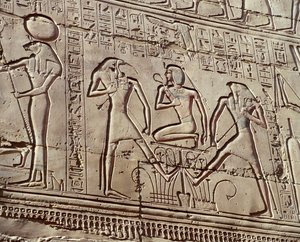 Rilievi murali interni che raffigurano offerte alle divinità, dettaglio che mostra il giovane Ramses II con le divinità Thoth e Horus da Unbekannt Unbekannt