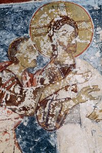 Gesù, affresco nella chiesa bizantina di Agios Georgios, Vathi, Creta, Grecia (foto) da Unbekannt Unbekannt