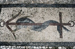 Mosaico raffigurante delfino e ancora, isola di Delo (Lista del Patrimonio Mondiale UNESCO) da Unbekannt Unbekannt