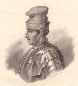 Ritratto del condottiero italiano Niccolò Fortebraccio detto della Stella, incisione in rame di Caterina Piotti-Pirola da Unbekannt Unbekannt