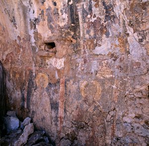Resti di affreschi nelle rovine della chiesa di Sklavopoula, Creta, Grecia da Unbekannt Unbekannt