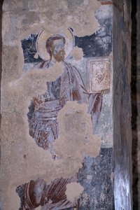 Santo, affresco nella chiesa di Agios Nikolaos, città bizantina di Mystras da Unbekannt Unbekannt
