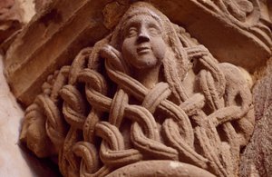 Spagna, Navarra, Monastero del Santo Salvatore di Leyre, Porta Speciosa, Capitello decorato