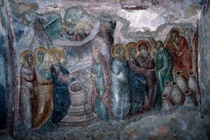 Le nozze di Cana, affresco nella chiesa di Agia Sophia da Unbekannt Unbekannt