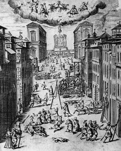 La peste a Milano nel 1630, incisione, Italia