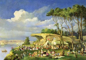 Picnic alla Sedia di Mrs Macquarie, 1855 da Lieutenant George Austin Woods