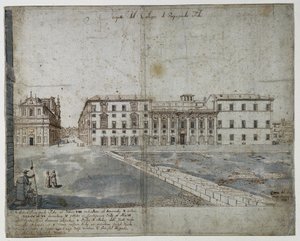 Diciotto vedute di Roma: Il Collegio di Propaganda Fide (recto) da Lievin Cruyl