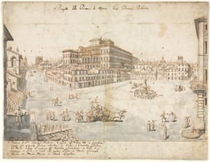 Diciotto vedute di Roma: La Piazza Barberini recto..., 1665 da Lievin Cruyl