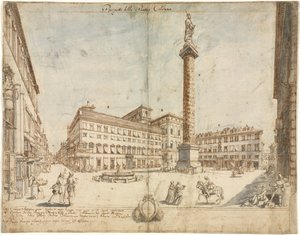 Diciotto vedute di Roma: La Piazza Colonna da Lievin Cruyl
