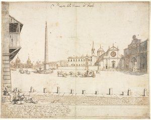 Diciotto vedute di Roma: La Piazza del Popolo (recto) da Lievin Cruyl