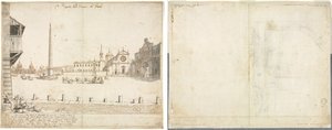 Diciotto vedute di Roma: Piazza del Popolo (recto); Schizzo per San Giovanni in Laterano (verso) da Lievin Cruyl