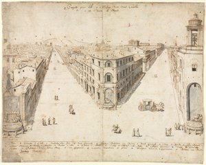 Diciotto vedute di Roma: Le Quattro Fontane verso Monte Cavallo da Lievin Cruyl