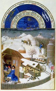 Facsimile di febbraio: scena di cortile con contadini, copiato da 