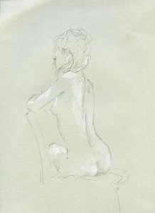 Nudo di spalle su grigio (matita e gesso su carta) da Lincoln Seligman