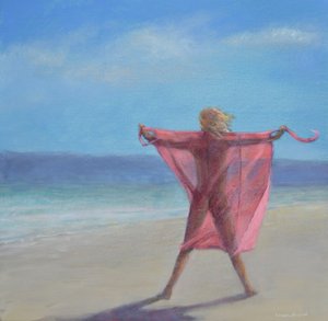 Sari rosa sulla spiaggia