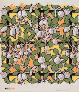 Frutta mista su traliccio, design per cotone stampato, XX secolo da Lindsay P. Butterfield
