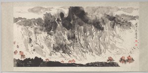 Dipinto a dita di paesaggio con navi da Liu Zhongdong