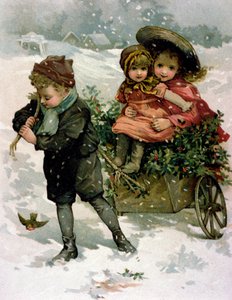 Raccolta di agrifoglio, cartolina vittoriana da Lizzie Mack