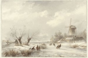 Paesaggio invernale con pattinatori vicino a un mulino da Lodewijk Johannes Kleijn