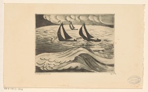 Tre velieri in tempesta sul mare
