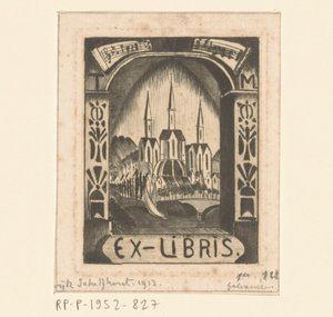Ex libris di T. Mengelberg da Lodewijk Schelfhout (signed by artist)