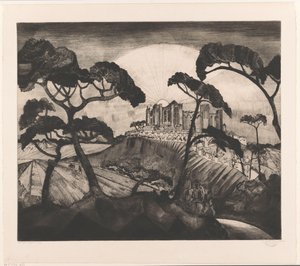 Castello su una collina Le Château II da Lodewijk Schelfhout (signed by artist)