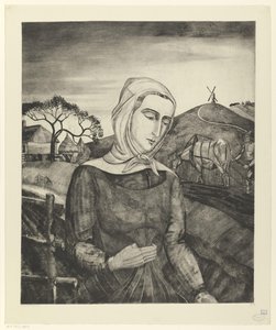 Contadina fiamminga in un paesaggio collinare da Lodewijk Schelfhout (signed by artist)