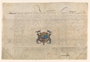 Diploma con cui Luigi XIV elevò Cornelis Lampsins a barone di Tobago e cavaliere dell
