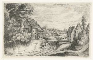 Paesaggio con due fattorie lungo una strada da Lodewijk de Vadder