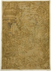 San Benedetto che sposta la pietra che un demone aveva reso immobile da Lodovico Carracci