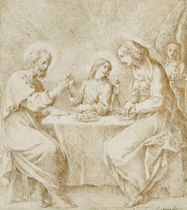 Il Bambino Gesù, la Vergine e San Giuseppe seduti a un tavolo assistiti da un angelo da Lodovico Carracci