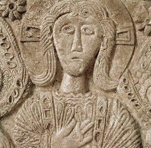 Archeologia del Medioevo. Arte barbarica della Lombardia: dettaglio di Cristo, bassorilievo dell